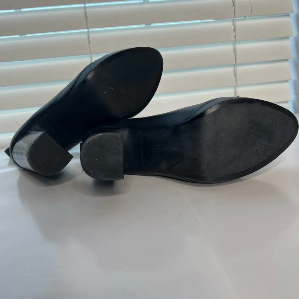 Zara Trafaluc Black Ankle Booties Leather High Ankle Front Zipper Sz 36 - 5 1/2